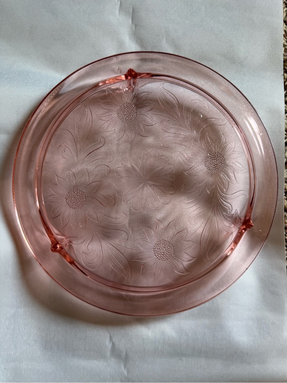 Pink Floral Depression Glass Cake Plate